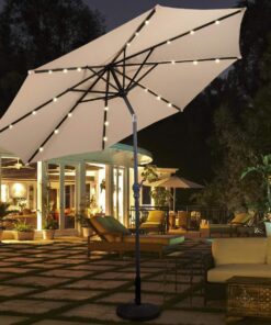 Giantex 9ft/10ft Outdoor Patio umbrella with Solar Lights, Table Market Umbrella with Crank and Push-button Tilt System, Solar LED Lighted Patio Umbrella for Backyard Deck Pool Beach Beige 10 71uWZ2kamuL