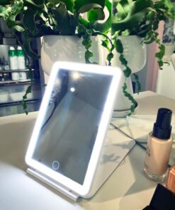 FUNTOUCH Rechargeable Travel Makeup Mirror with 72 Led Lights, Portable Lighted Beauty Mirror, 3 Color Lighting, Dimmable Touch Screen, Tabletop LED Folding Cosmetic Vanity Mirror White 40 71uYq3R3AbL