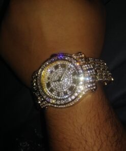 Men's 45mm Iced Diamond Watch with Roman Dial and Bling-ed Out Adjustable Metal Strap - Quartz Movement - 14k Gold or Silver - Watch, Bracelet Set or Tennis Chain Set 28 71ua4rc7WxL