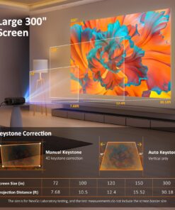 NexiGo PJ40 Projector with WiFi and Bluetooth, Native 1080P, 4K Supported, Projector for Outdoor Movies, 300 Inch, Zoomable, 20W Speakers, Home Theater, Compatible w/TV Stick, iOS, Android (Black) 56 71ucX8kQ5nL