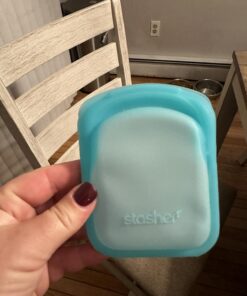 Stasher Reusable Silicone Storage Bag, Food Storage Container, Microwave and Dishwasher Safe, Leak-free, Pocket 2-Pack, Clear + Aqua 2 Pack 37 71udcx s0L
