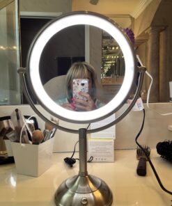 VESAUR 10" Extra Large and 17" Tall Lighted Makeup Mirror, 1X/5X Magnifying Vanity Mirror with 3 Colors Dimmable, 52 Premium LED Lights, 360° Rotation Table Mirror 2 Power Supply, Pearl Nickel XX-Large 40 71uf8yQ5RL