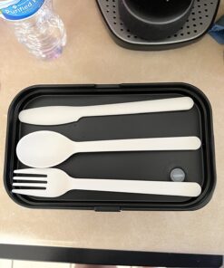 GRUB2GO Premium Bento Lunch Box (Large 68 Oz Capacity) | 2023 Exclusive, 70% Bigger | Includes Bamboo Chopping Board Lid, Carry Bag, 2 Dividers, Utensils, Sauce Container Premium 2021 Model: Executive Black (68 OZ) 47 71ufsLcwwVL