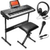 Hamzer 61-Key Portable Electronic Keyboard Piano with Stand, Stool, Headphones, Microphone & Sticker Sheet 6 71uivMukNJL