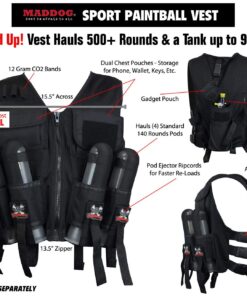 Maddog Lightweight Tactical Paintball Sport Vest | Paintball Harness Vest Holds Up to 4 Paintball Pods & 90ci Paintball Tank One Size Vest + Standard Remote & Pods 11 71uj7B8FKdL