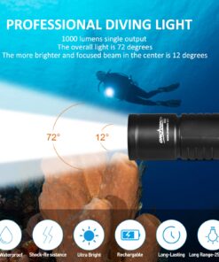 Alternative view of ORCATORCH D520 Scuba Dive Light 1000 Lumens Compact Diving Flashlight IP68 Waterproof Night Dive Torch Submarine Diving Lights with Rotary Switch for Underwater 150 Meters Deep Sea Diving (Black) Black