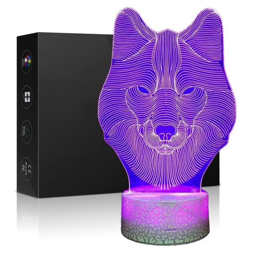 3D Illusion Lamp Animals Wolf Night Light Touch Table Desk Lamps 7 LED Colors Changing Lighting Wolf Shape Acrylic Table Desk Bedroom Decoration Cool Gifts Ideas Birthday Xmas (Animals Wolf)