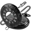 Realpoo Black Hollow Men's Pocket Watch, Roman Digital Scale Men's Quartz Pocket Watches, Quartz Pocket Watch with Chain for Men-Black