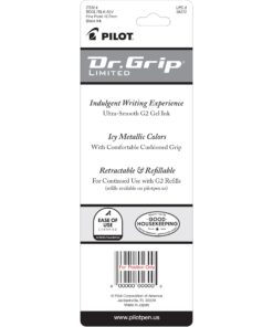 PILOT Dr. Grip Limited Refillable & Retractable Gel Ink Rolling Ball Pen, Fine Point, Metallic Platinum Barrel, Black Ink, Single Pen (36272) Silver 1 Count (Pack of 1) 8 71up9yAWbhL