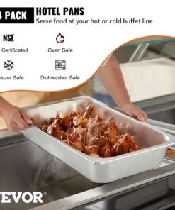 Mophorn 4 Pack Hotel Pan 3.7" Deep Steam Table Pan Full Size with Lid 20.8" L x 13" W, 22 Gauge Stainless Steel Anti Jam Table Pan 4" Deep 10 71upPOVgORL