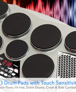 Pyle Pro Electronic Drum kit - Portable Electric Tabletop Drum Set Machine with Digital Panel, 7 Drum Pad, Hi-Hat / Kick Bass Pedal Controller USB AUX -Tom Toms, Hi-Hat, Snare Drums, Cymbals - PTED06 20 71upoCvt5sL