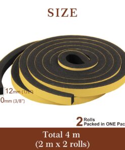 Yotache Foam Tape Weather Stripping for Door 2 Rolls 1/2" W X 3/8" T, High Density Closed Cell Adhesive Weather Seal Strip Black, 13 Ft Length (2 X 6.5 Ft Each) 1/2" x 3/8" x 13' 13 71uq1w353xL
