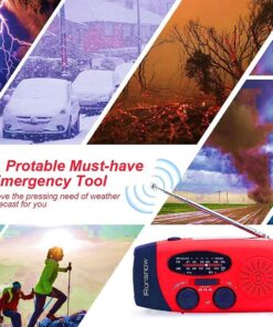iRonsnow Solar Emergency Hand Crank Weather Radio, Portable Self Powered NOAA AM/FM Radios with SOS Alarm LED Flashlight 2000mAh Power Bank Smart Phone USB Charger for Camping (Red) 32 71ur0plc1xL