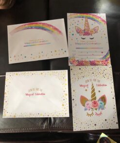 T-Antrix 24 Pcs Unicorn Invitations with 24 Envelopes, Double Sided Rainbow Glitter Unicorn Birthday Party Invitation Cards for Kids Birthday Baby Shower Unicorn Party Supplies 50 71ur1CCvlL
