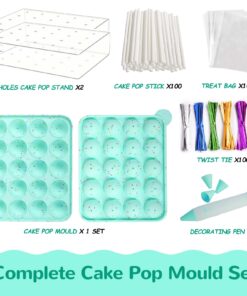 Junxave BPA Free Cake Pop Mold Set, Lollipop Silicone Molds, Cake Pop Trays with Stand Holder 100 Sticks Treat Bags 18 71us8CujCnL
