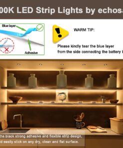 echosari Battery Powered Led Strip Lights with Remote Warm White, 8 Modes, Dimmable, Timer, Self-Adhesive, Cuttable, Waterproof, 9.8FT 90Led Strip Lights for TV Kitchen Cupboard Bedroom Decor 25 71usKnHzm7L
