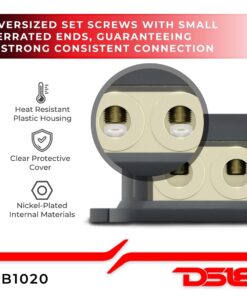 Alternative view of DS18 DB1020 Distribution Ground Block - 1 x 0GA in/ 2 x 0GA Out, Nickle Plated Internal Materials, High-Strength Heat Resistant Plastic Housing, Oversized Screws for Secure Connections (1 in 2 Out) Single 1X0GA in - 2X0GA Out Standard Packaging