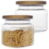 Anchor Hocking (2 Pack) 48oz Glass Jars Kitchen Canister With Wood Lids Food Storage Container Set, 6”W x 5.25”H