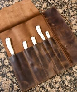 Hide & Drink, Rustic Knife Roll Case (5 pockets), Compact Carry-On Bag for Traveling Chefs & Cooks, Kitchen Tool Storage Organizer, Full Grain Leather, Handmade, Bourbon Brown 27 71uv9YO7LCL