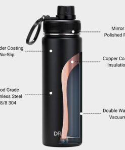 Drinco Stainless Steel Water Bottle Spout Lid Vacuum Insulated Double Wall Water Bottle Wide Mouth (40oz 32oz 22oz 18oz 14oz) Leak Proof Keep Cold Sport Camping Hiking (22 oz, 22oz Black) 22 oz 18 71uvW0WjtML