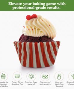 Regency Wraps Standard Baking Cups Greaseproof Professional Grade For Cupcakes and Muffins, Red/White Stripe, Pack of 40 10 71uwUTIgnFL