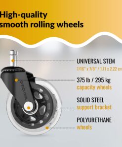 Alternative view of Office Owl Set of 5 Replacement Chair Caster Wheels for Desk & Gaming - Clear - NOT Compatible with IKEA Chairs
