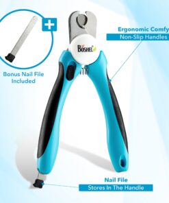 Boshel Dog Nail Clippers and Trimmer with Safety Guard to Avoid Over-Cutting Nails & Free Nail File - Razor Sharp Blades - Sturdy Non Slip Handles - for Safe, Professional at Home Grooming Large/Medium 28 71uy K04pL