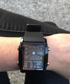 FANMIS Men's Rectangle Dial Sports Wrist Watches with 7 Colors Optional LED Backlight Multifunctional Alarm Stopwatch 12/24H Rubber Strap Watch Black 27 71v KARsLPL