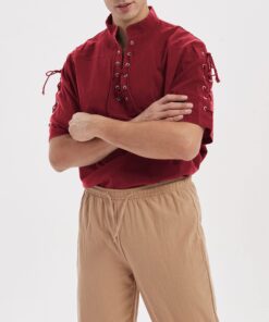 Moomphya Men's Pirate Shirt Viking Steampunk Retro Renaissance Medieval Gothic Victorian Halloween Costume Wine Large 10 71v0cSA5riL 1