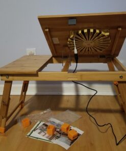 Laptop Desk Nnewvante Adjustable Bed Desk Table Bamboo with USB Fan Foldable Bed Tray w' Drawer 21.6" with Fan 59 71v21RoyFjL