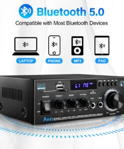 Home Audio Power Amplifier with Bluetooth, 100Wx2 Audio Stereo Receiver, Dmyond Home Amplifiers w/FM Radio USB, AUX, RCA, SD for Home Theater Speakers Audio Stereo, Studio 17 71v2gYiZ5IL