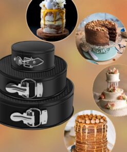 MASSUGAR Springform Cake Pan Set of 3 - Nonstick Leakproof Round Cheesecake Pan with Removable Bottom, Circle 3 Tiered 4" 7" 9 inch Spring form Pans for Baking with 50 Pcs Parchment Paper Liners Black 4-7-9 Inches 24 71v2hAd RfL
