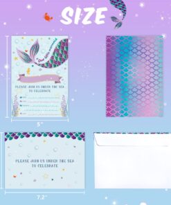 Alternative view of WERNNSAI Mermaid Party Invitations - 20 Set Magical Glitter Fill in Mermaid Invitations with Envelopes for Kids Girls Birthday Baby Shower Wedding Pool Mermaid Themed Party Supplies Mermaid-A