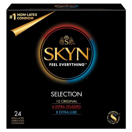 SKYN Selection – 24 Count (10 Original, 6 Extra Studded, 8 Extra Lube) – Lubricated Latex-Free Condoms