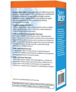 Doctor's Best SAM-e 400 mg, Vegan, Gluten Free, Soy Free, Mood and Joint Support, 60 Enteric Coated Tablets Unflavored 60 Count (Pack of 1) 22 71v4RPhYnL