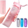 Cactaki 32 oz Water Drinking Bottle with Time Marker - Stay Hydrated - Hydration Tracker & Reminder to Drink With Hourly Measurement Markings - Leak Spill Proof & BPA Free STRAW Pink 30 71v52G1tGtL