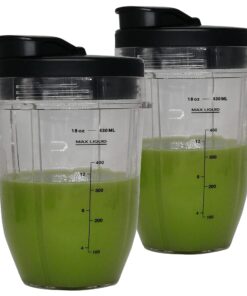 2pcs Replacement 18oz Jar cup with Spout Lid for 900w 1000w Nutri Ninja Blender Auto iQ 900w 1000w& Nutri Ninja Blender Auto iQ series BL640/641/BL642/BL642W/BL642Z (2, 18oz) 2 10 71v5IsD6KvS