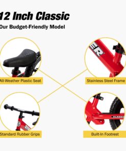 Strider 12” Classic Bike - No Pedal Balance Bicycle for Kids 18 Months to 3 Years - Includes Built-In Footrest, Handlebar Grips & Flat-Free Tires Strider Red 13 71v5qutl0kL