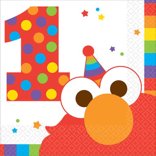 Elmo 1st Birthday Napkins Red