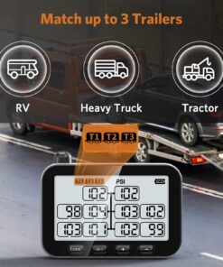 GUTA Trailer Tire Pressure Monitoring System, Trailer TPMS with 6 Sensors, 6 Alert Modes, Signal Booster, Power Saving Display, Long Sensing Distance, for 3 Trailers (T1/T2/T3), for RV, Trailer 6-Sensors 18 71vBhBHB6UL