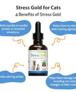 Pet Wellbeing Stress Gold for Cats - Vet-Formulated - Calming and Relaxing for High-Stress Situations - Natural Herbal Supplement 2 oz (59 ml) 9 71vD W7jgCL
