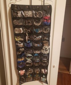 Hanging Jewelry Organizer, Dual Sided Closet Organizers, Earrings Bracelet Necklace Socks Pantyhose Storage Display Bag (Black (40 Pockets & 20 Hook-and-Loop Tabs)) Black (40 Pockets & 20 Hook-and-Loop Tabs) 23 71vD2C1vuxL 1