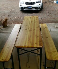 Giantex 70'' 3-Piece Portable Folding Picnic Beer Table with Seating Set Wooden Top Picnic Table for Patio Outdoor Activities Garden Use, 30'' Table Height Black(iron Frame); Wooden(tabletop & Chair Seats) 44 71vEhqNwlrL 1