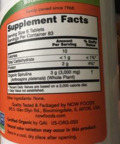 NOW Supplements, Organic Spirulina 500 mg with Vitamins, Minerals and GLA (Gamma-Linolenic Acid), 500 Tablets 500 Count (Pack of 1) 27 71vEolkfjuL