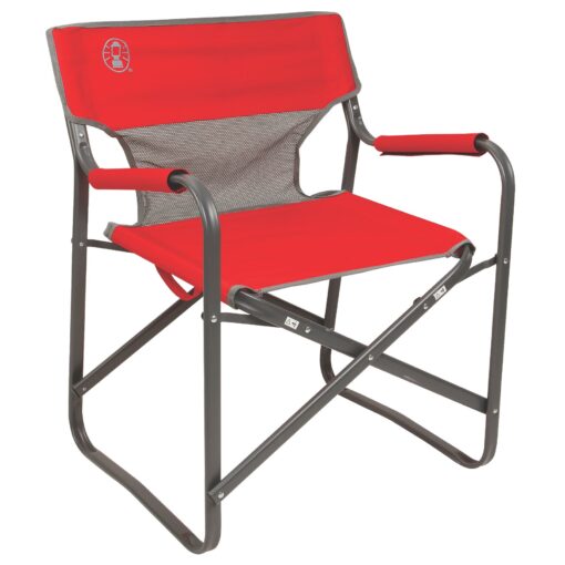 Coleman Outpost Breeze Steel Deck Chair, Portable Folding Chair with Padded Arm Support & Angled Sitting Position for Comfort, Great for Camping, Patio, Tailgating, Sideline Sports, & More