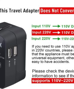 Travel Adapter, Worldwide All in One Universal Travel Adaptor Wall AC Power Plug Adapter Wall Charger with Dual USB Charging Ports for USA EU UK AUS Cell Phone Laptop Black 23 71vHfTvEVQL