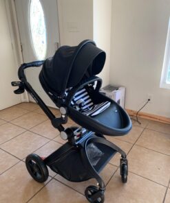 Hot Mom Baby Stroller: Baby Carriage with Adjustable Seat Height Angle and Four-Wheel Shock Absorption,Reversible,High Landscape and Fashional Pram (Black) Black 65 71vJabSDURL