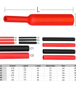 Alternative view of Ginsco 270Pcs 3:1 Shrink Ratio Dual Wall Adhesive Lined Heat Shrink Tubing Tube 6 Size: 3/8",1/4",3/16",1/8",3/32",1/16", 2 Color KIT Black Red 270