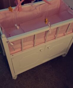 Badger Basket Toy Doll Bed with Storage Cabinet, Gingham Bedding, and Personalization Kit for 22 inch Dolls - White/Pink 58 71vNiACaN9L