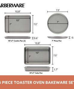 Farberware Bakeware Steel Nonstick Toaster Oven Pan Set, 4-Piece Baking Set, Gray Baking Sheet Set II 30 71vObNB7x8L